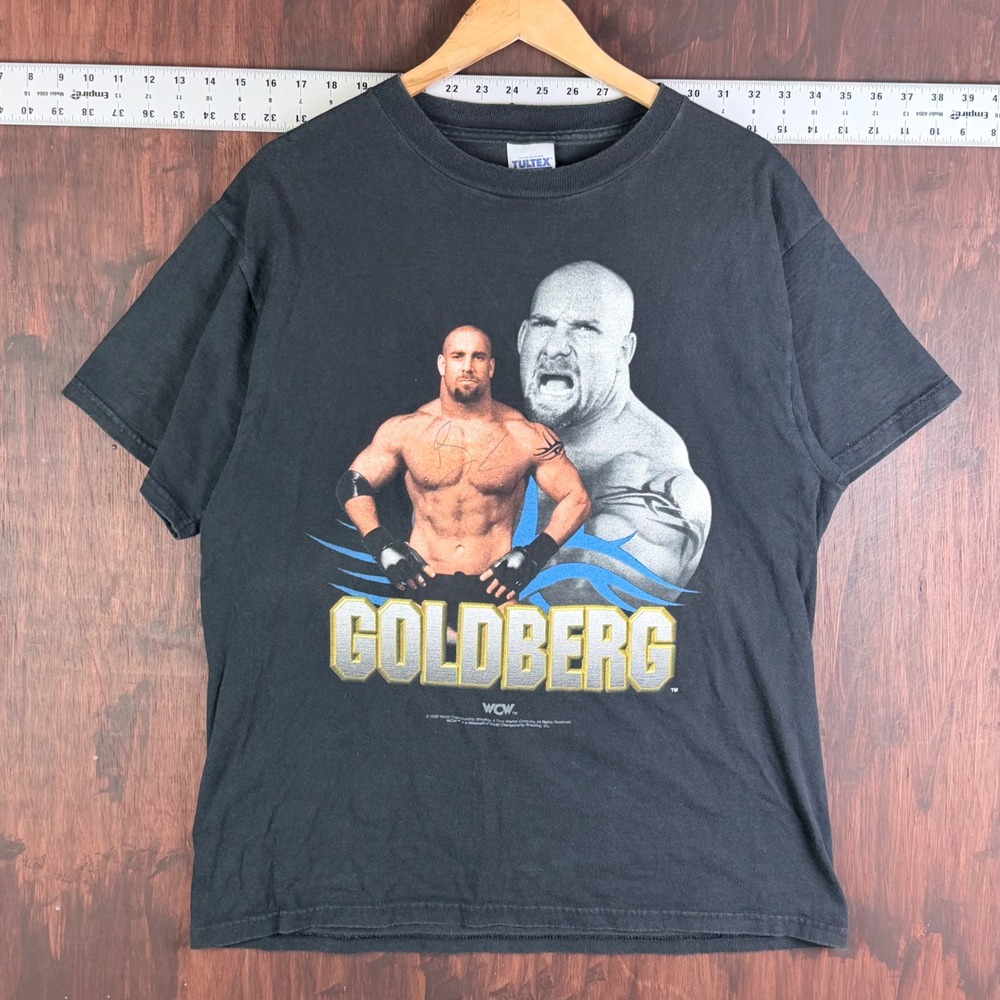Vintage 1998 WCW Goldberg Wrestling T-Shirt Mens Large Black Tultex Cotton Auto